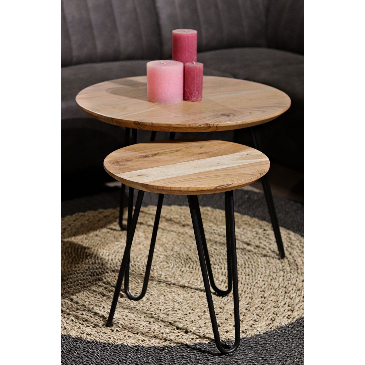 Bijzettafel Max | Natuurlijke Acacia en Zwart Metaal | set van twee stuks