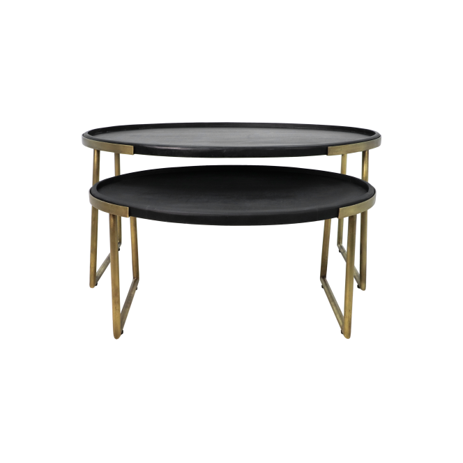 Ovale Salontafel Paul | Zwart Metaal | Goudkleurig Mangohout