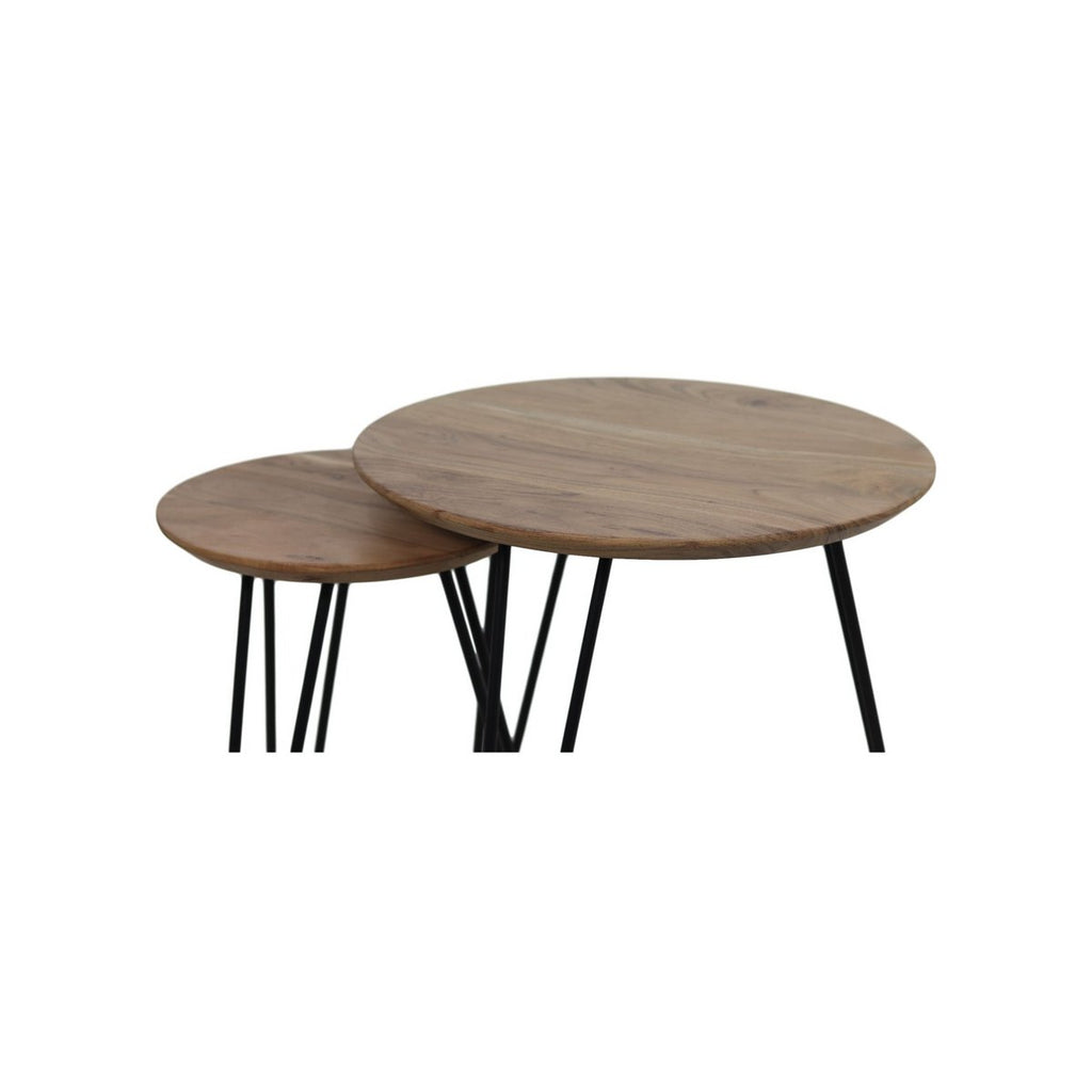 Bijzettafel Max | Natuurlijke Acacia en Zwart Metaal | set van twee stuks