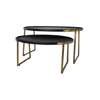 Ovale Salontafel Paul | Zwart Metaal | Goudkleurig Mangohout