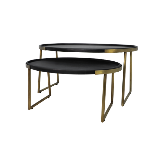Ovale Salontafel Paul | Zwart Metaal | Goudkleurig Mangohout