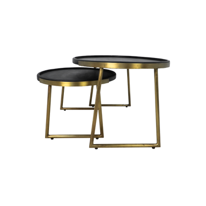 Ovale Salontafel Paul | Zwart Metaal | Goudkleurig Mangohout