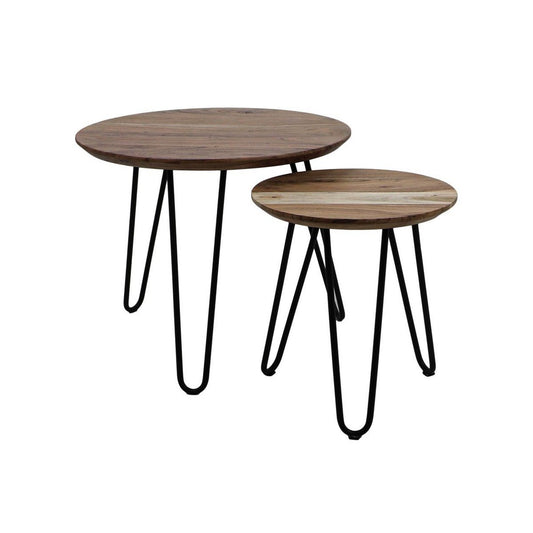 Bijzettafel Max | Natuurlijke Acacia en Zwart Metaal | set van twee stuks