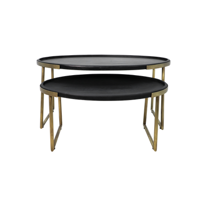 Ovale Salontafel Paul | Zwart Metaal | Goudkleurig Mangohout